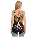 Yin Yang Tree Of Life Print Sleeveless One Piece Swimsuit