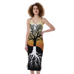 Yin Yang Tree Of Life Print Slim Fit Midi Cami Dress