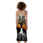 Yin Yang Tree Of Life Print Slim Fit Midi Cami Dress