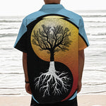 Yin Yang Tree Of Life Print Textured Short Sleeve Shirt
