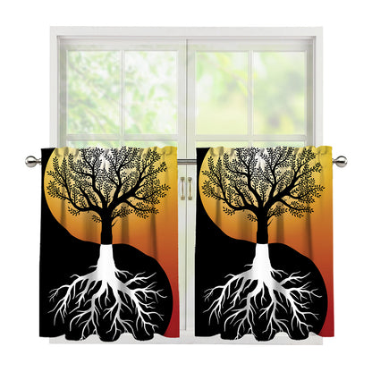 Yin Yang Tree Of Life Print Tier Curtains