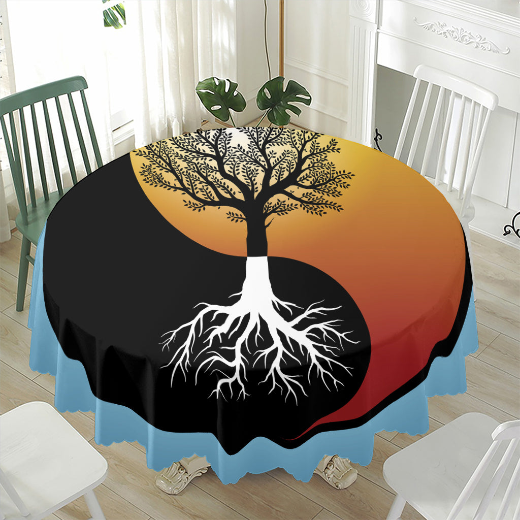 Yin Yang Tree Of Life Print Waterproof Round Tablecloth