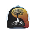 Yin Yang Tree Of Life Print White Mesh Trucker Hat
