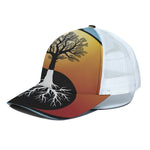Yin Yang Tree Of Life Print White Mesh Trucker Cap