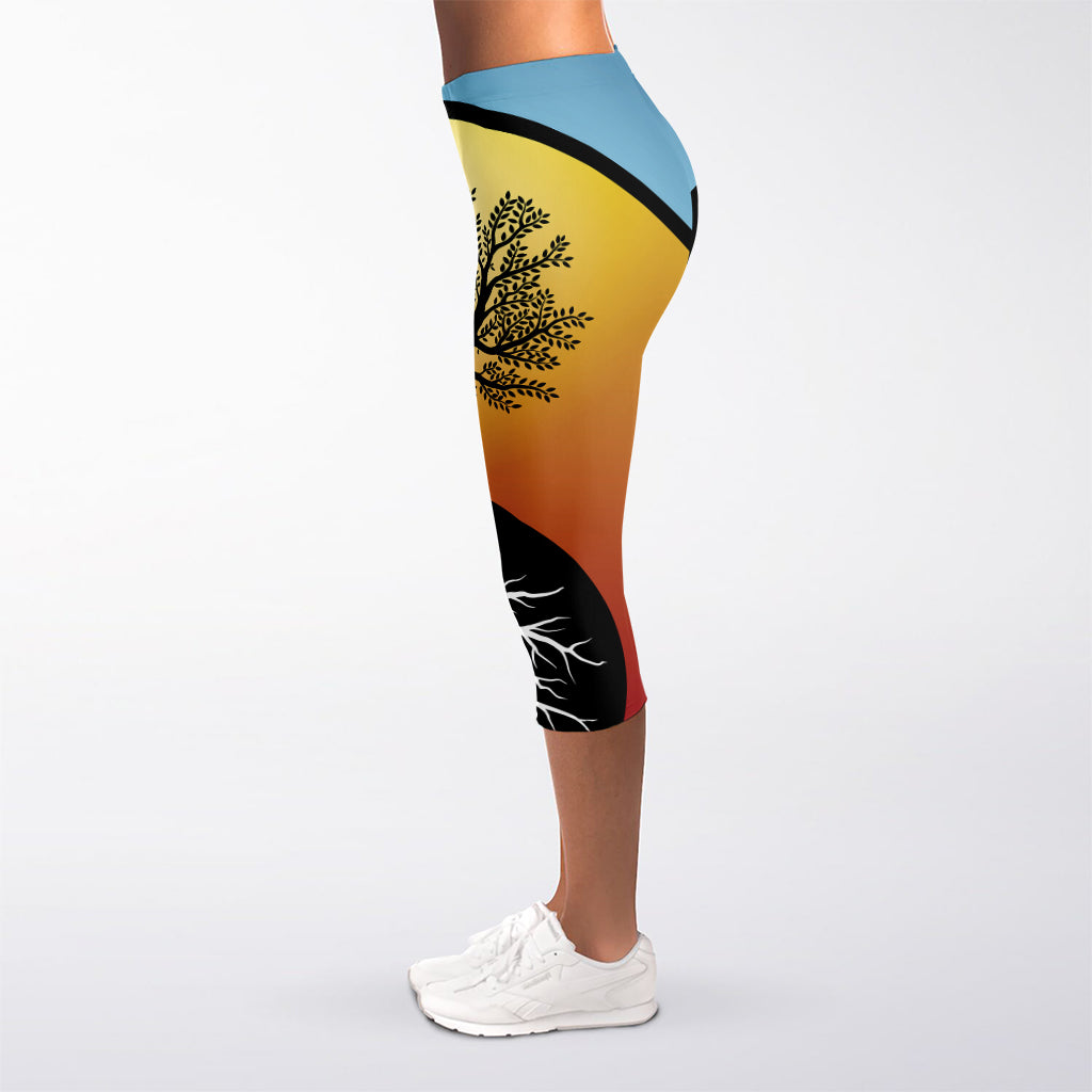 Yin Yang Tree Of Life Print Women's Capri Leggings