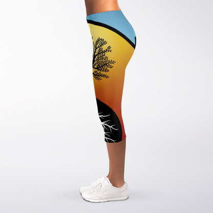 Yin Yang Tree Of Life Print Women's Capri Leggings
