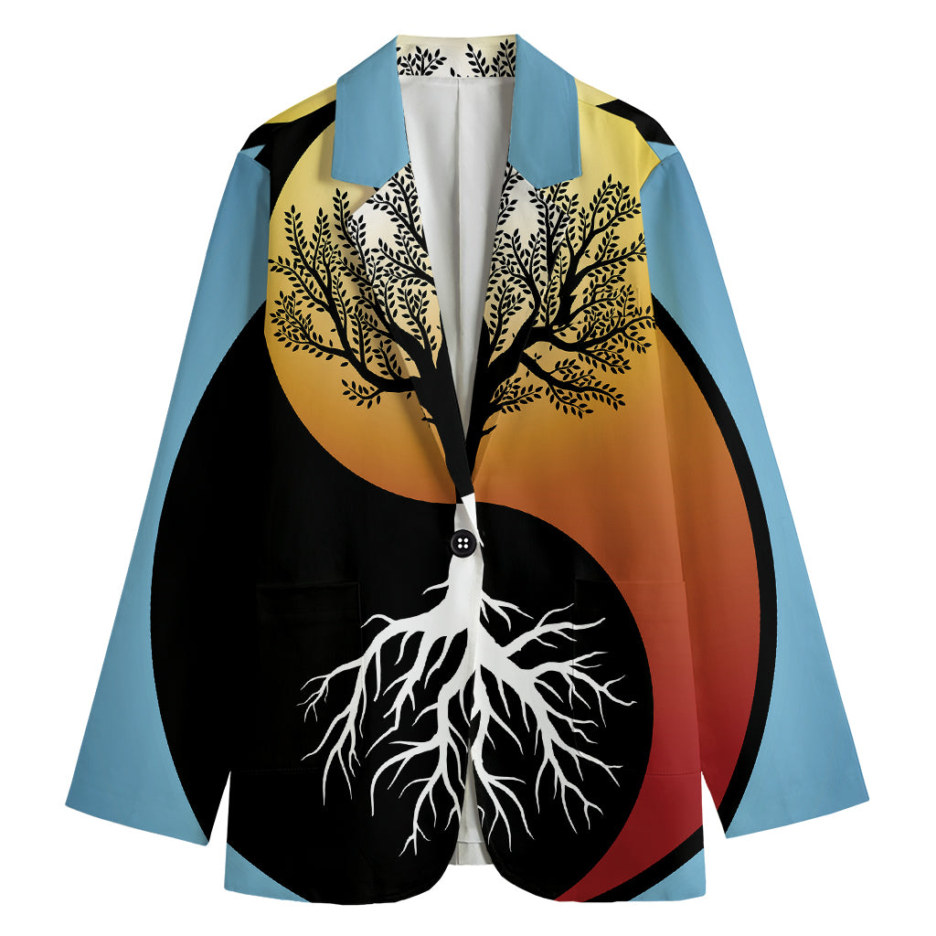 Yin Yang Tree Of Life Print Women's Cotton Blazer