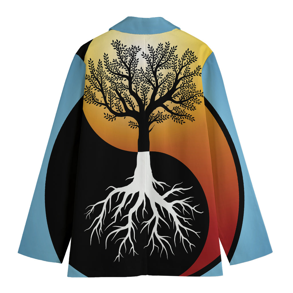 Yin Yang Tree Of Life Print Women's Cotton Blazer