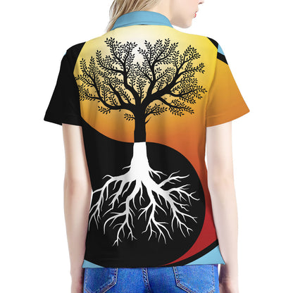 Yin Yang Tree Of Life Print Women's Polo Shirt