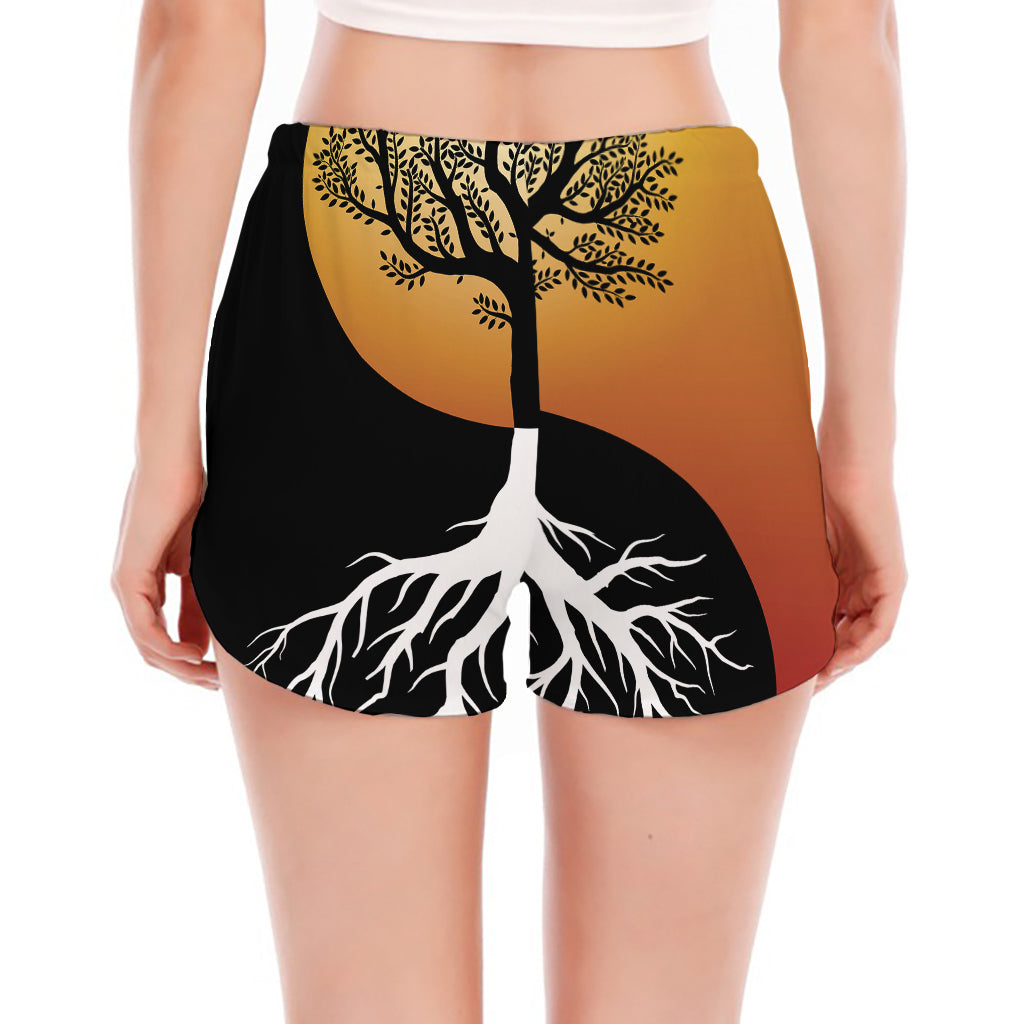 Yin Yang Tree Of Life Print Women's Split Running Shorts