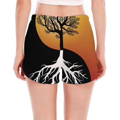 Yin Yang Tree Of Life Print Women's Split Running Shorts