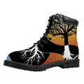 Yin Yang Tree Of Life Print Padded Collar Lace Up Boots