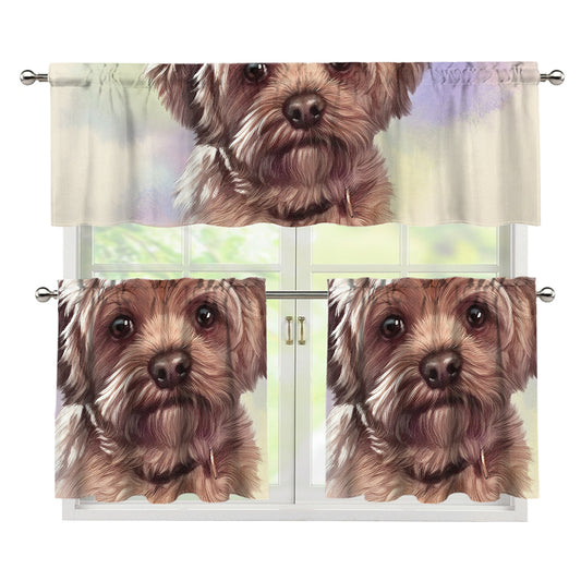 Yorkshire Terrier Portrait Print 3 Piece Kitchen Curtains