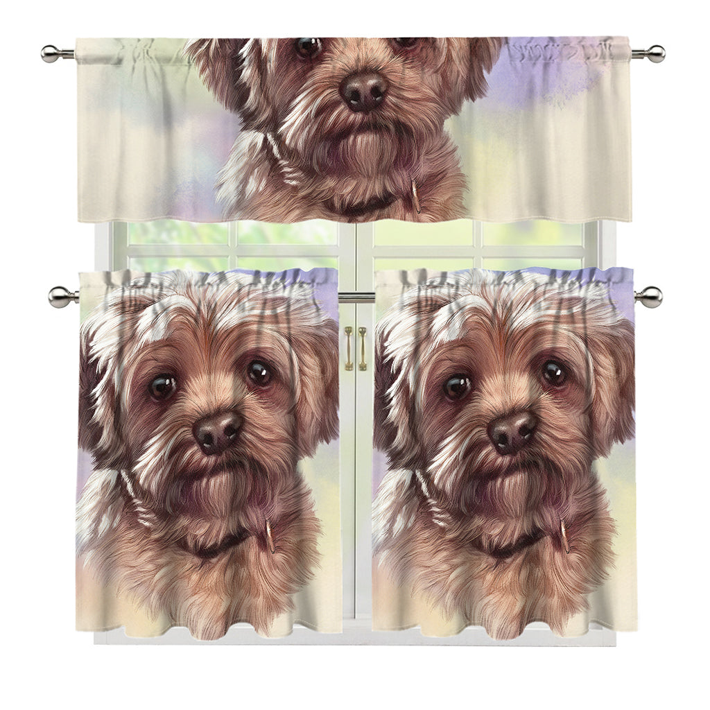 Yorkshire Terrier Portrait Print 3 Piece Kitchen Curtains