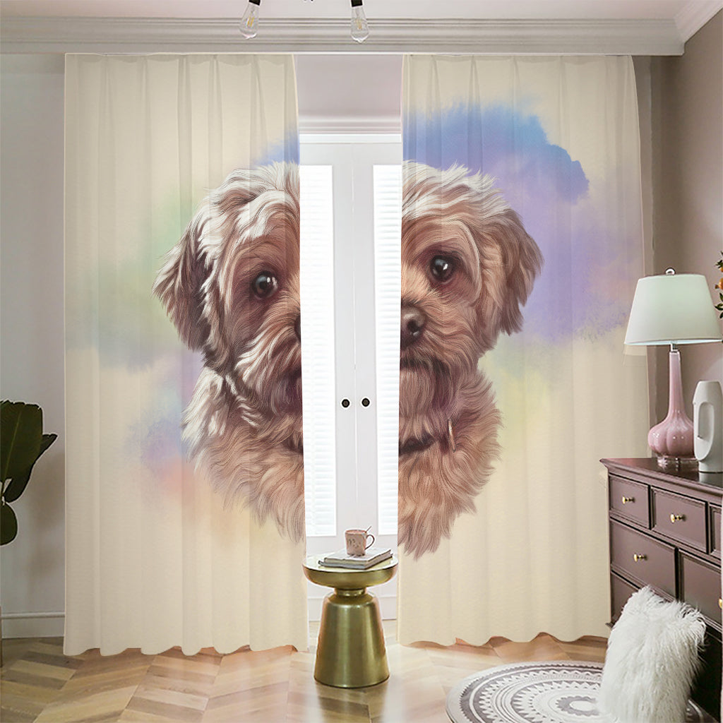 Yorkshire Terrier Portrait Print Blackout Pencil Pleat Curtains