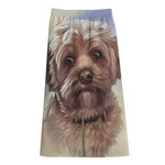 Yorkshire Terrier Portrait Print Cotton Front Slit Maxi Skirt
