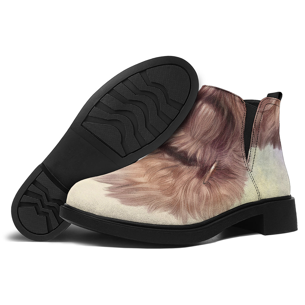 Yorkshire Terrier Portrait Print Flat Ankle Boots