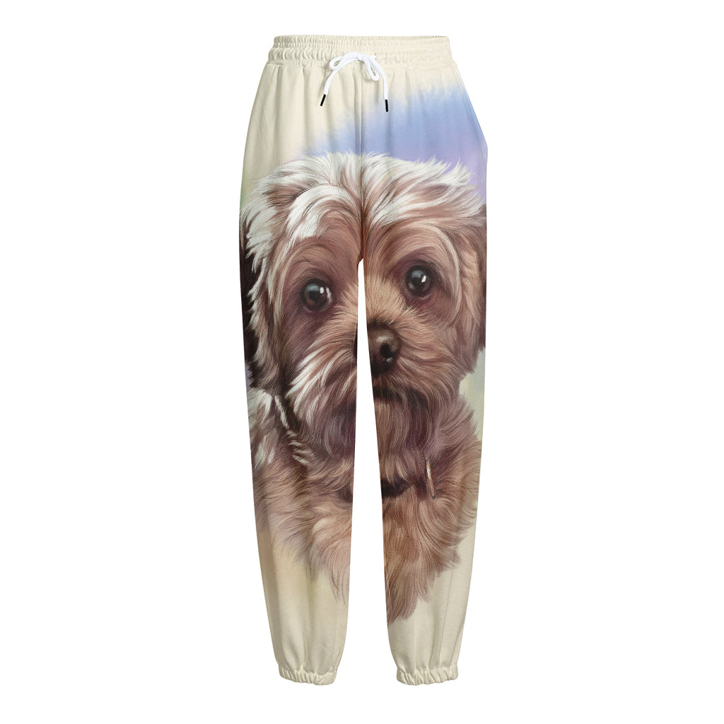 Yorkshire Terrier Portrait Print Fleece Lined Knit Pants