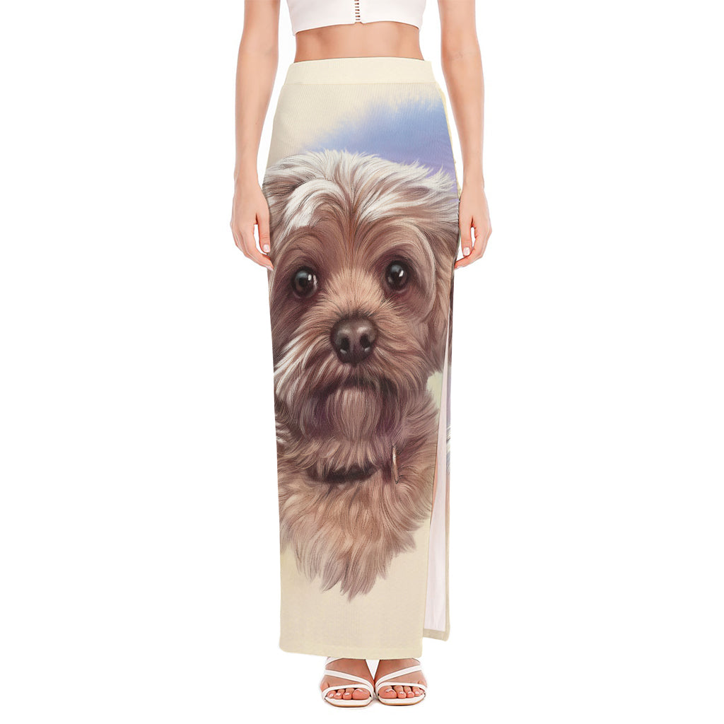 Yorkshire Terrier Portrait Print High Slit Maxi Skirt