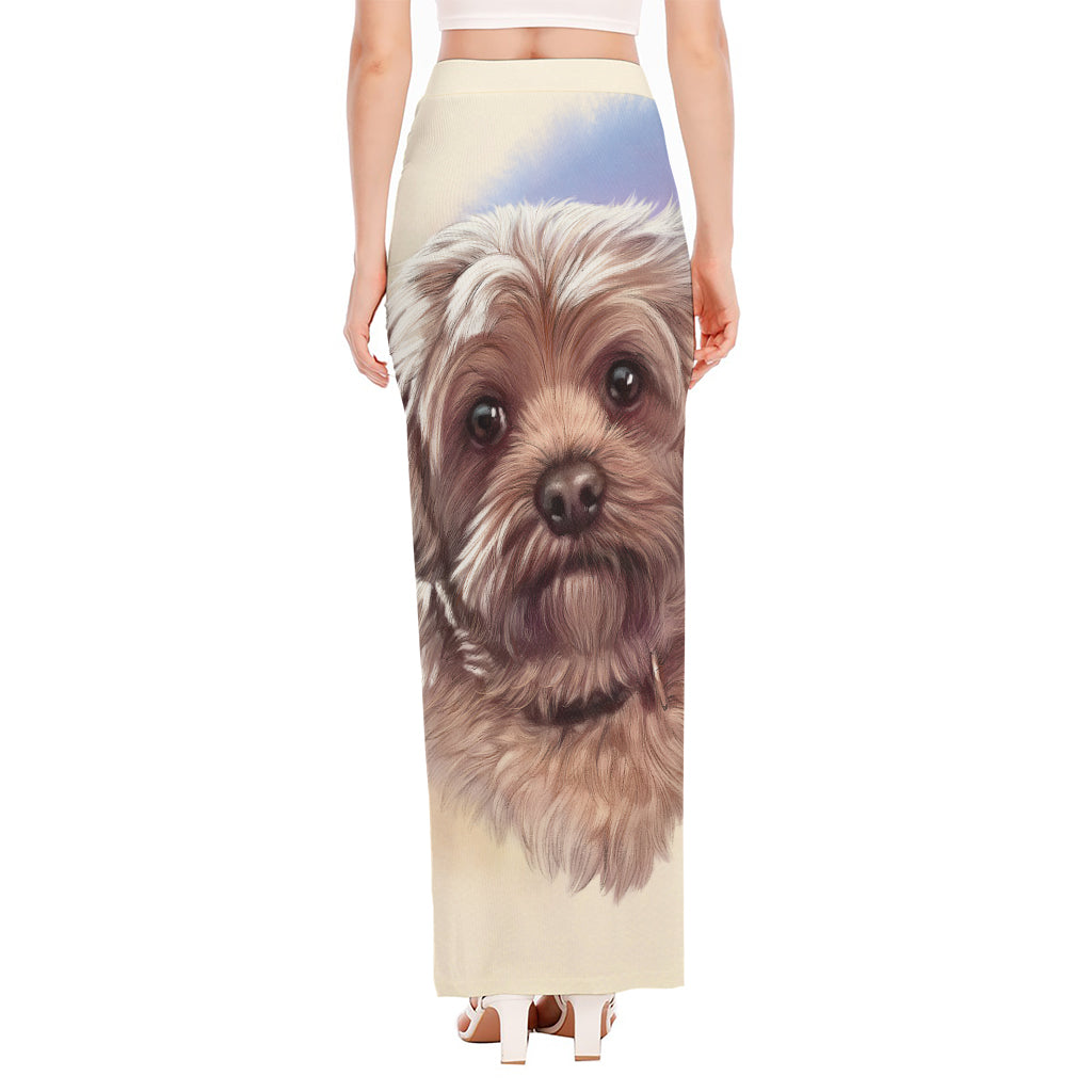 Yorkshire Terrier Portrait Print High Slit Maxi Skirt