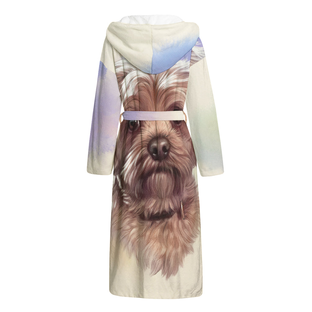 Yorkshire Terrier Portrait Print Hooded Bathrobe