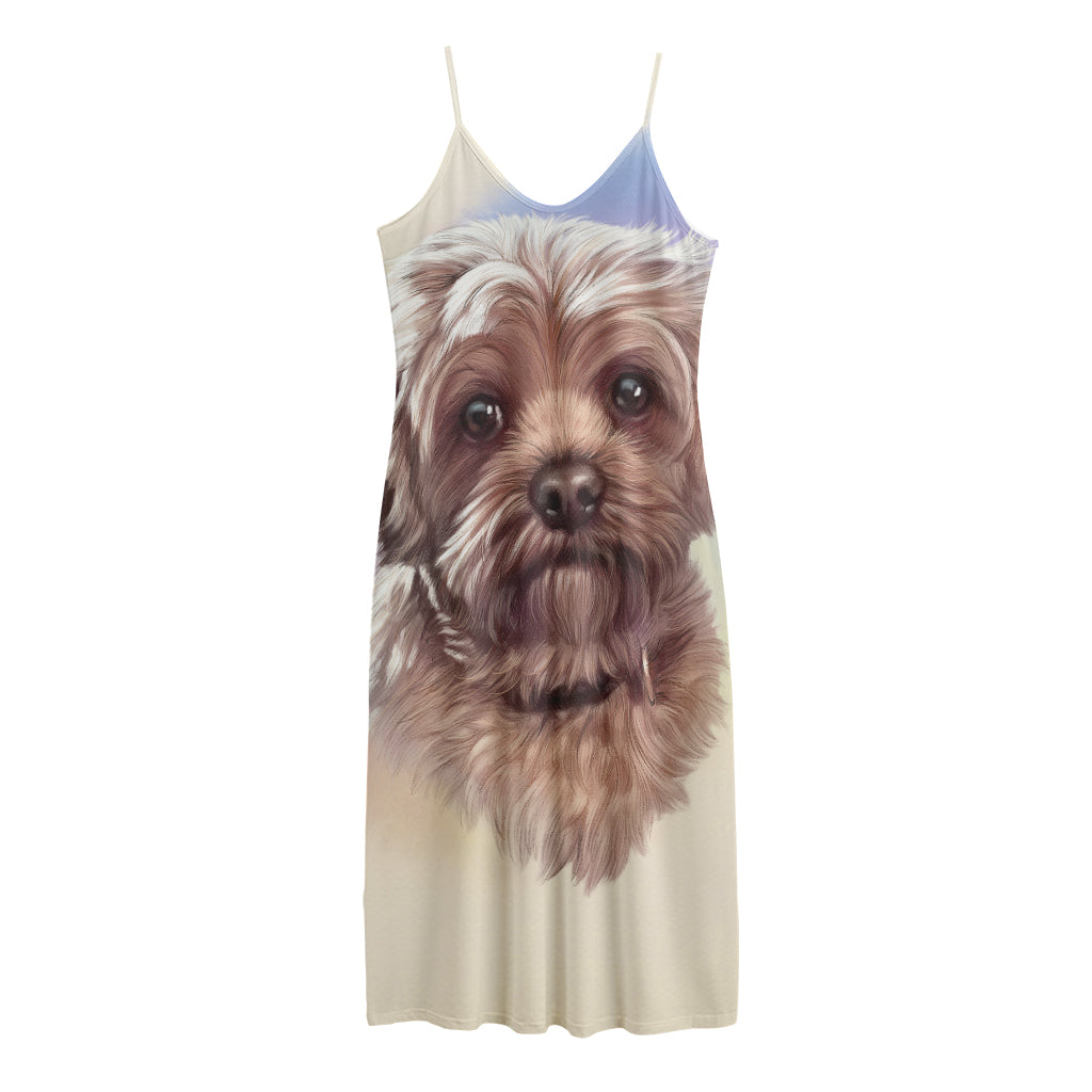 Yorkshire Terrier Portrait Print Jersey Midi Cami Dress