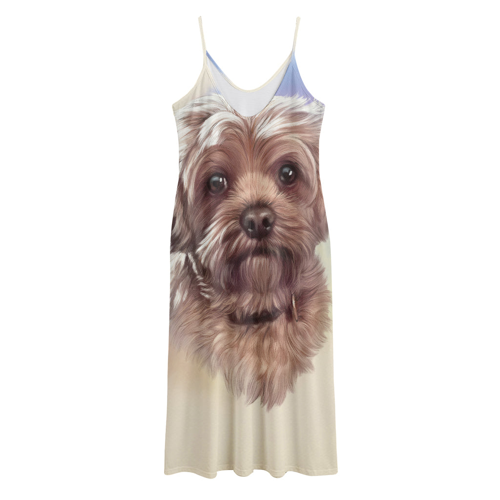 Yorkshire Terrier Portrait Print Jersey Midi Cami Dress