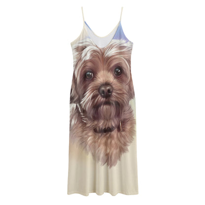 Yorkshire Terrier Portrait Print Jersey Midi Cami Dress