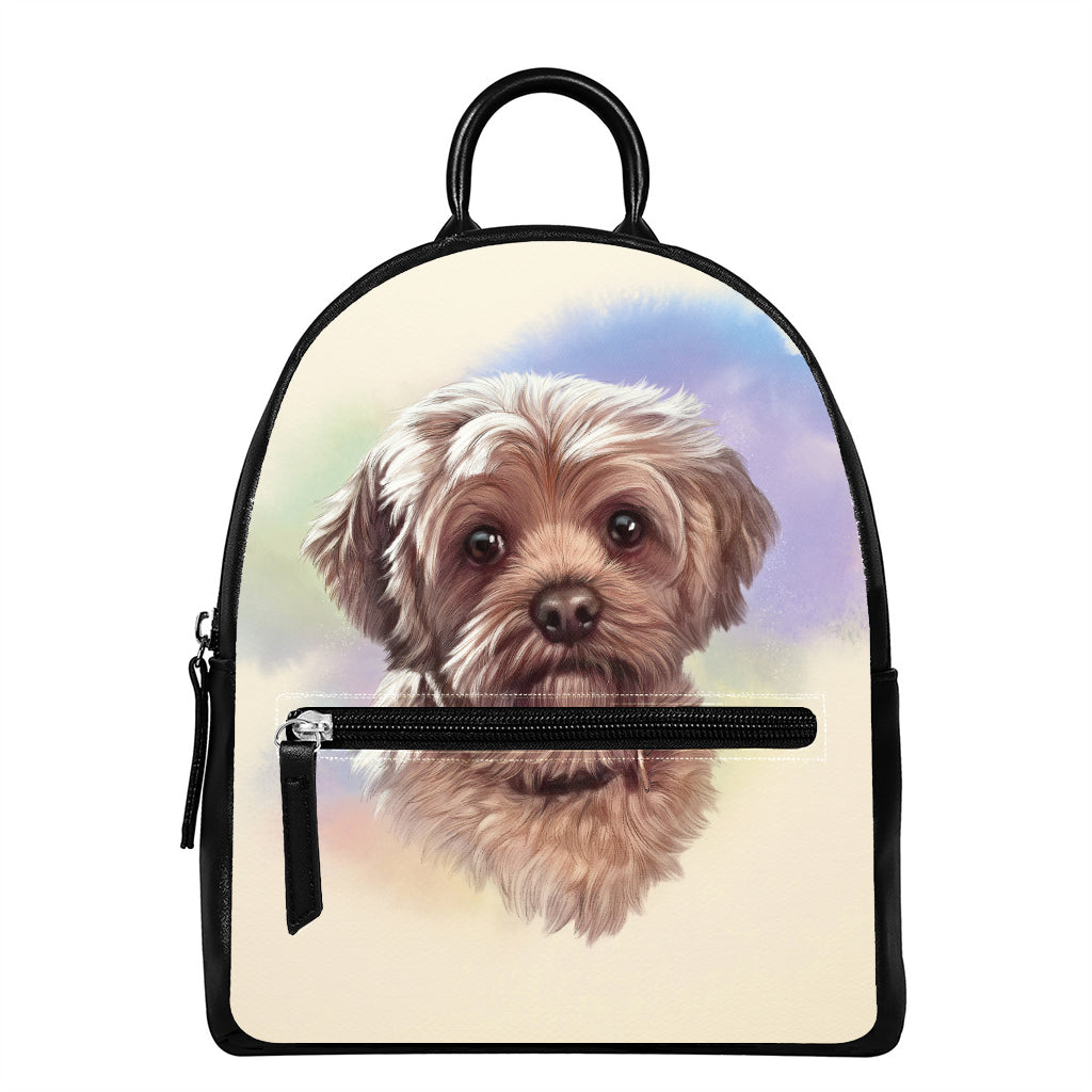 Yorkshire Terrier Portrait Print Leather Backpack