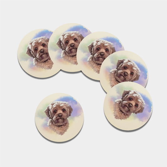 Yorkshire Terrier Portrait Print Leather Coaster Set