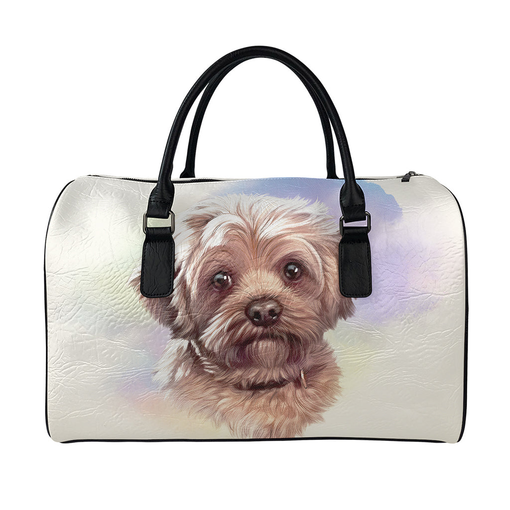 Yorkshire Terrier Portrait Print Leather Duffle Bag