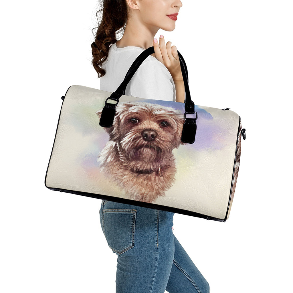 Yorkshire Terrier Portrait Print Leather Duffle Bag