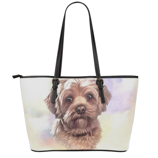 Yorkshire Terrier Portrait Print Leather Tote Bag