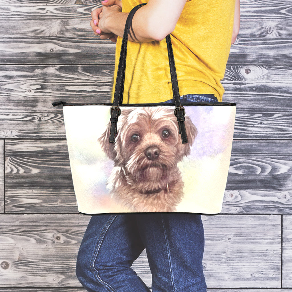 Yorkshire Terrier Portrait Print Leather Tote Bag