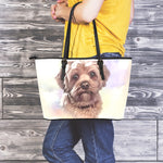 Yorkshire Terrier Portrait Print Leather Tote Bag