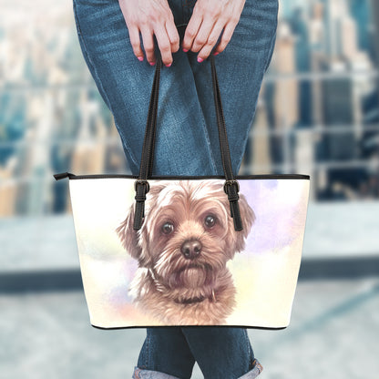 Yorkshire Terrier Portrait Print Leather Tote Bag