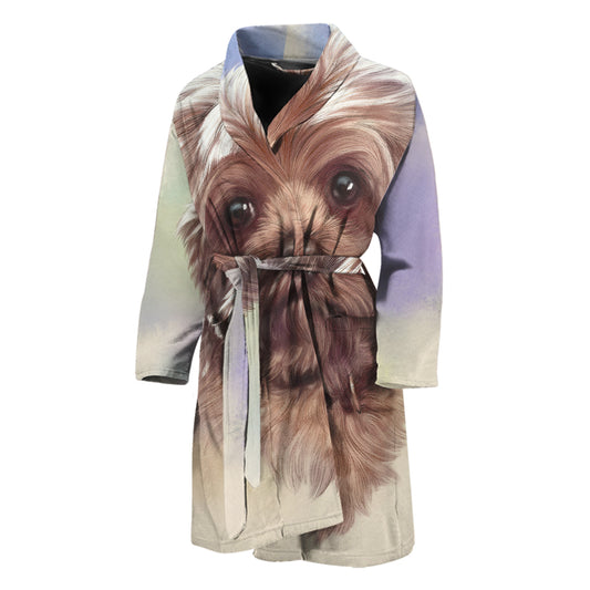 Yorkshire Terrier Portrait Print Men's Bathrobe