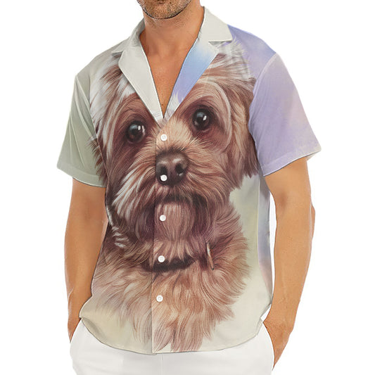 Yorkshire Terrier Portrait Print Men's Deep V-Neck Shirt