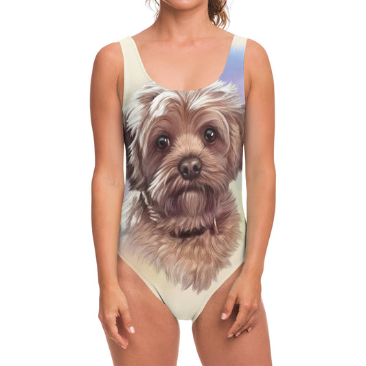 Yorkshire Terrier Portrait Print One Piece Swimsuit