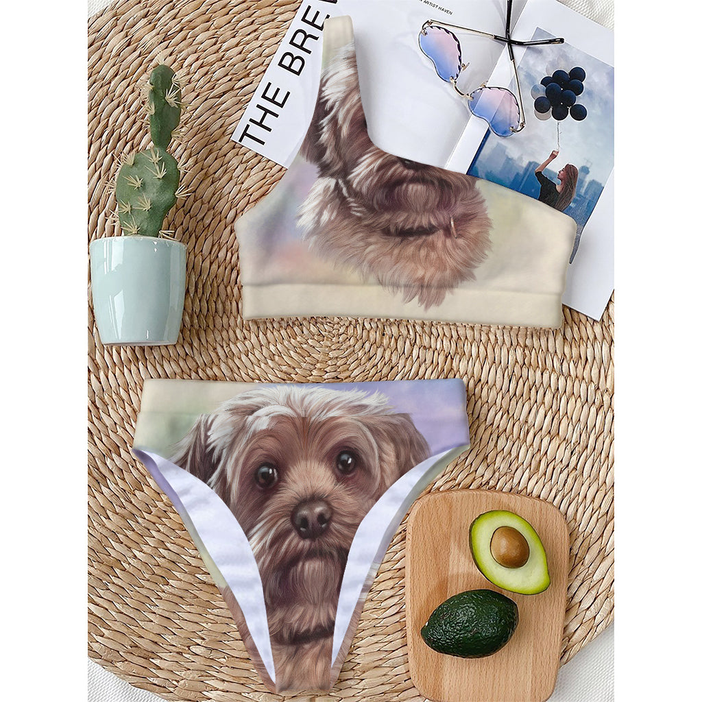 Yorkshire Terrier Portrait Print One Shoulder Bikini Top
