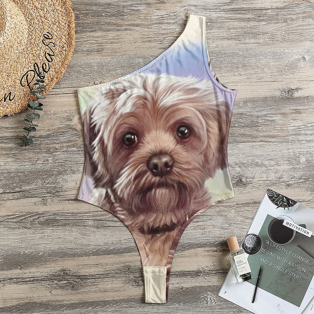 Yorkshire Terrier Portrait Print One Shoulder Bodysuit