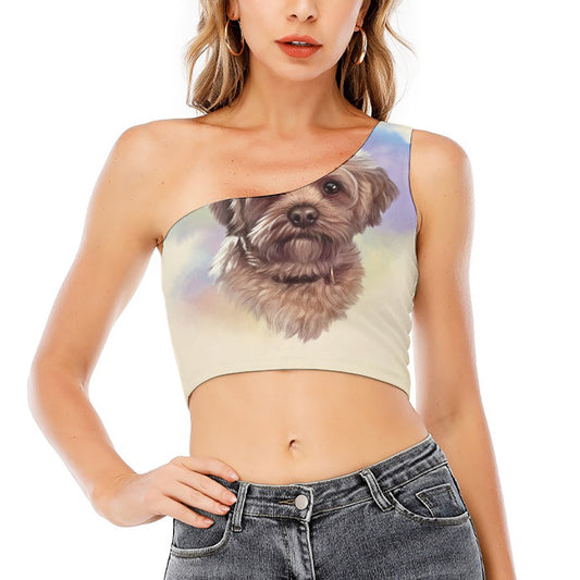 Yorkshire Terrier Portrait Print One Shoulder Crop Top