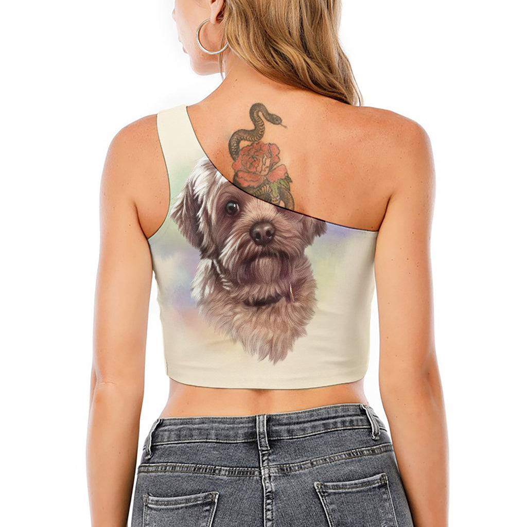 Yorkshire Terrier Portrait Print One Shoulder Crop Top
