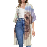 Yorkshire Terrier Portrait Print Open Front Beach Cover Up