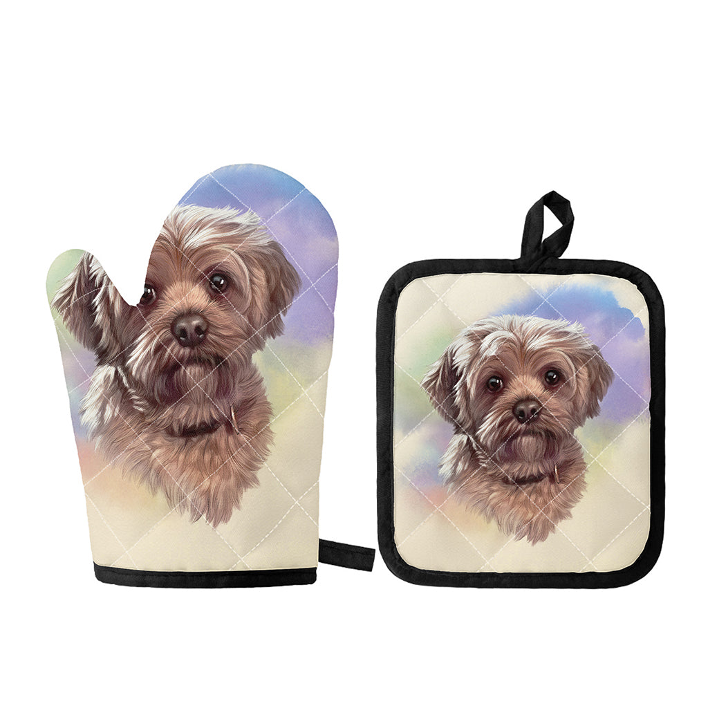 Yorkshire Terrier Portrait Print Oven Mitt And Pot Holder Set