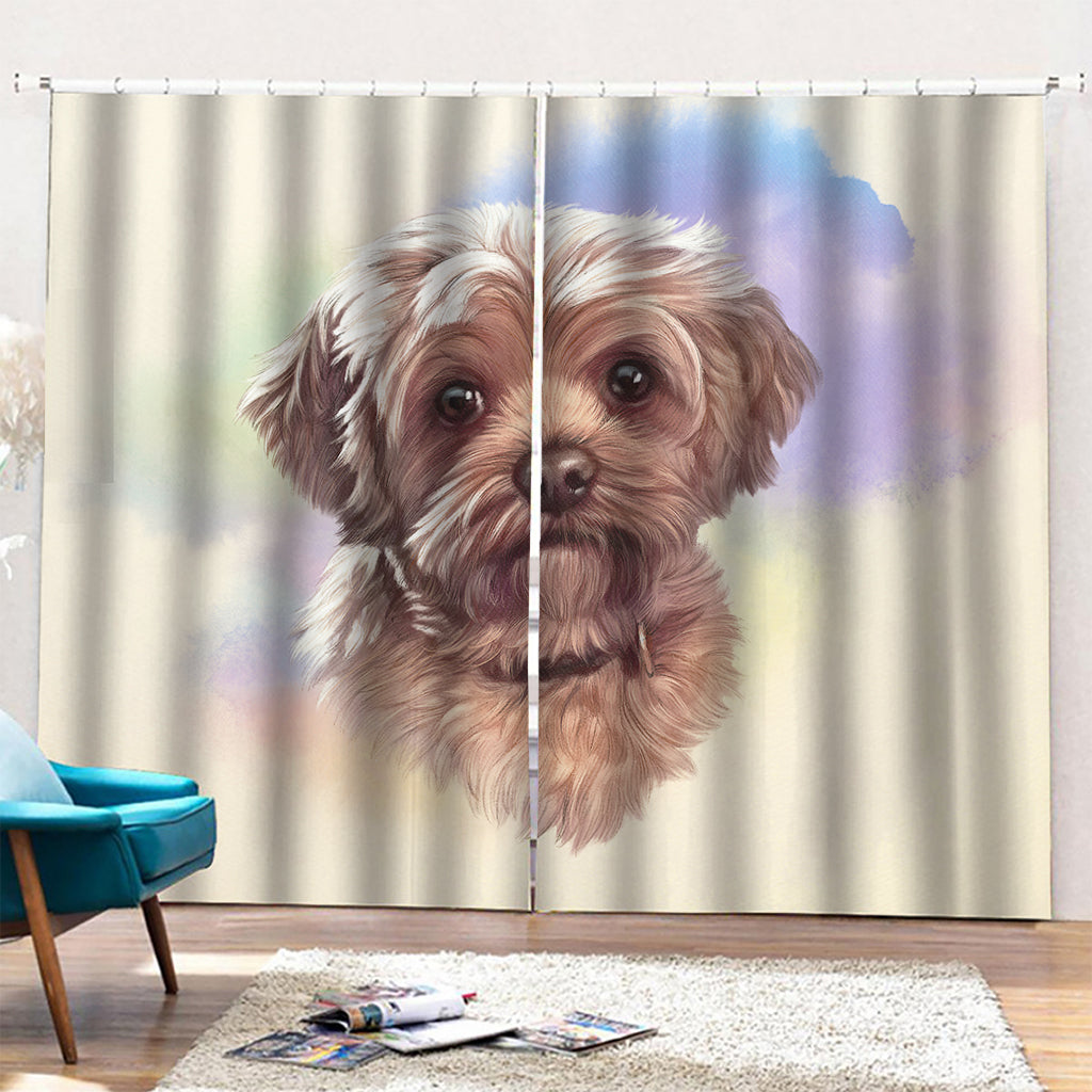 Yorkshire Terrier Portrait Print Pencil Pleat Curtains