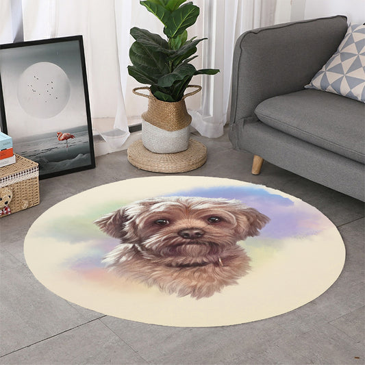 Yorkshire Terrier Portrait Print Round Rug