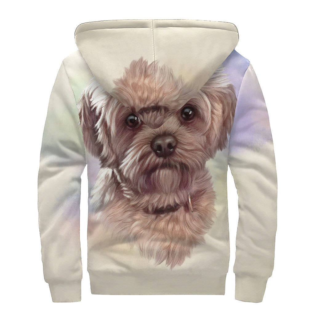 Yorkshire Terrier Portrait Print Sherpa Lined Zip Up Hoodie