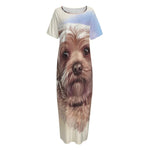 Yorkshire Terrier Portrait Print Short Sleeve Long Nightdress