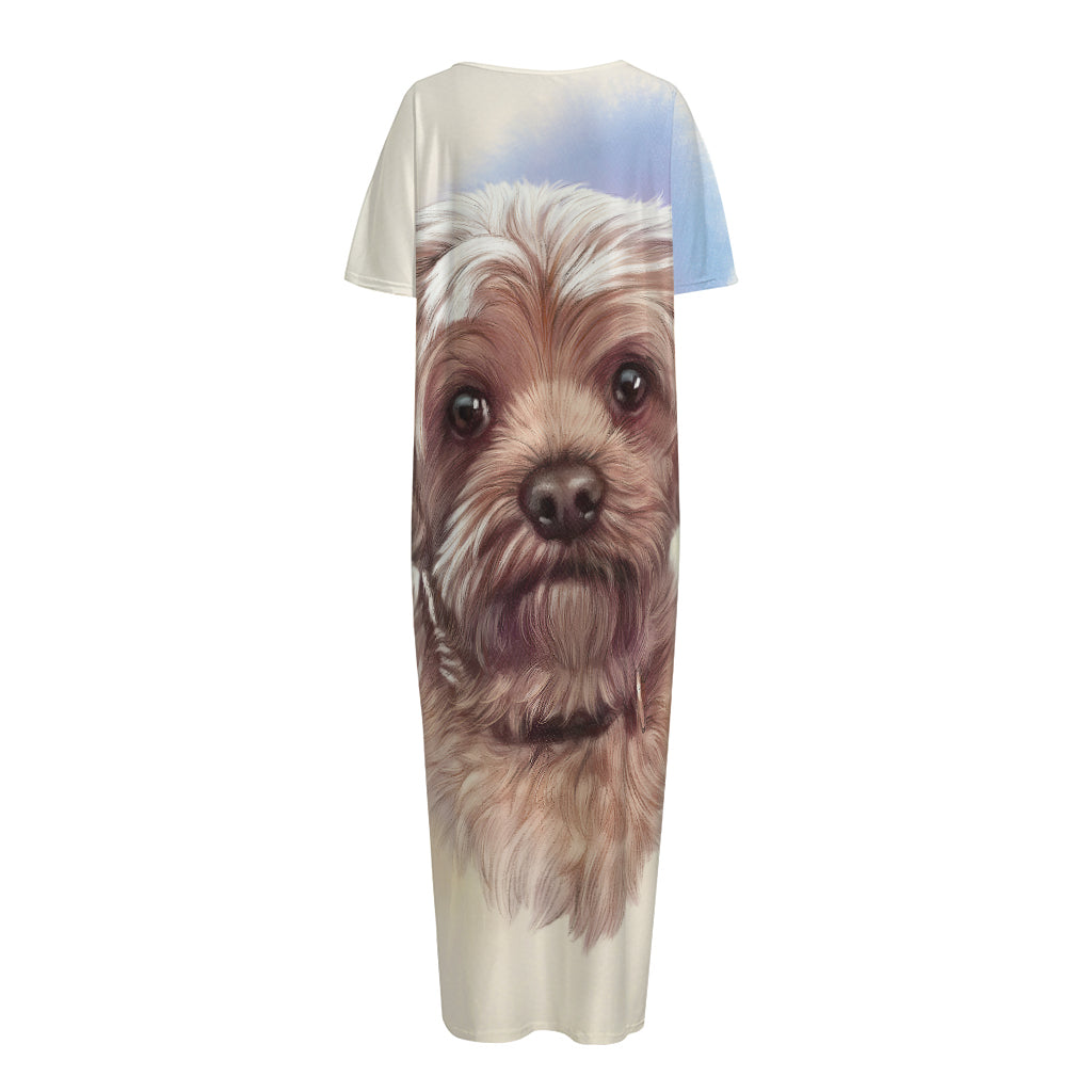Yorkshire Terrier Portrait Print Short Sleeve Long Nightdress